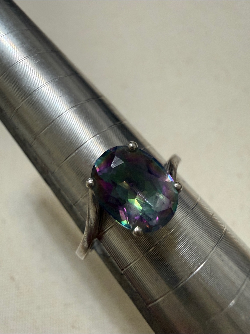 Sterling Silver 925 Mystic Topaz Oval Solitaire Ring in Iridescent size 6 - Picture 3 of 12